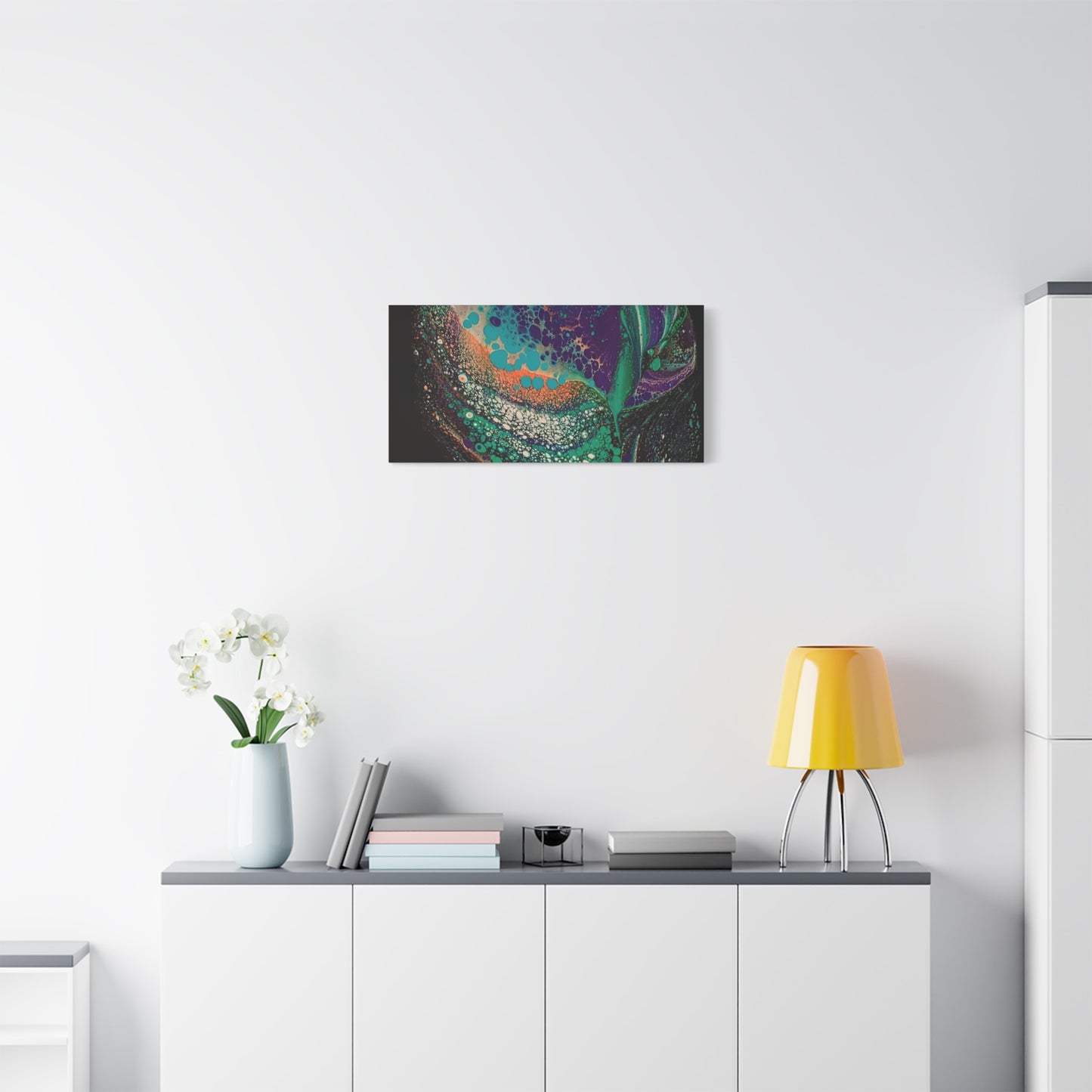 Abstract Fluid Art Canvas Print — Teal, Purple & Gold Swirl Matte Stretched Wall Art