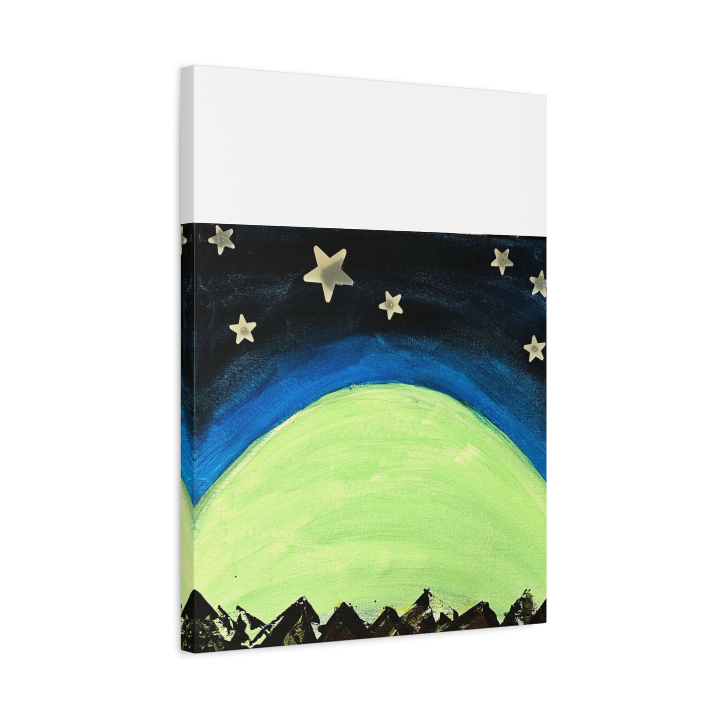 Green Moonrise Canvas Wall Art – Mountain Silhouette Nightscape