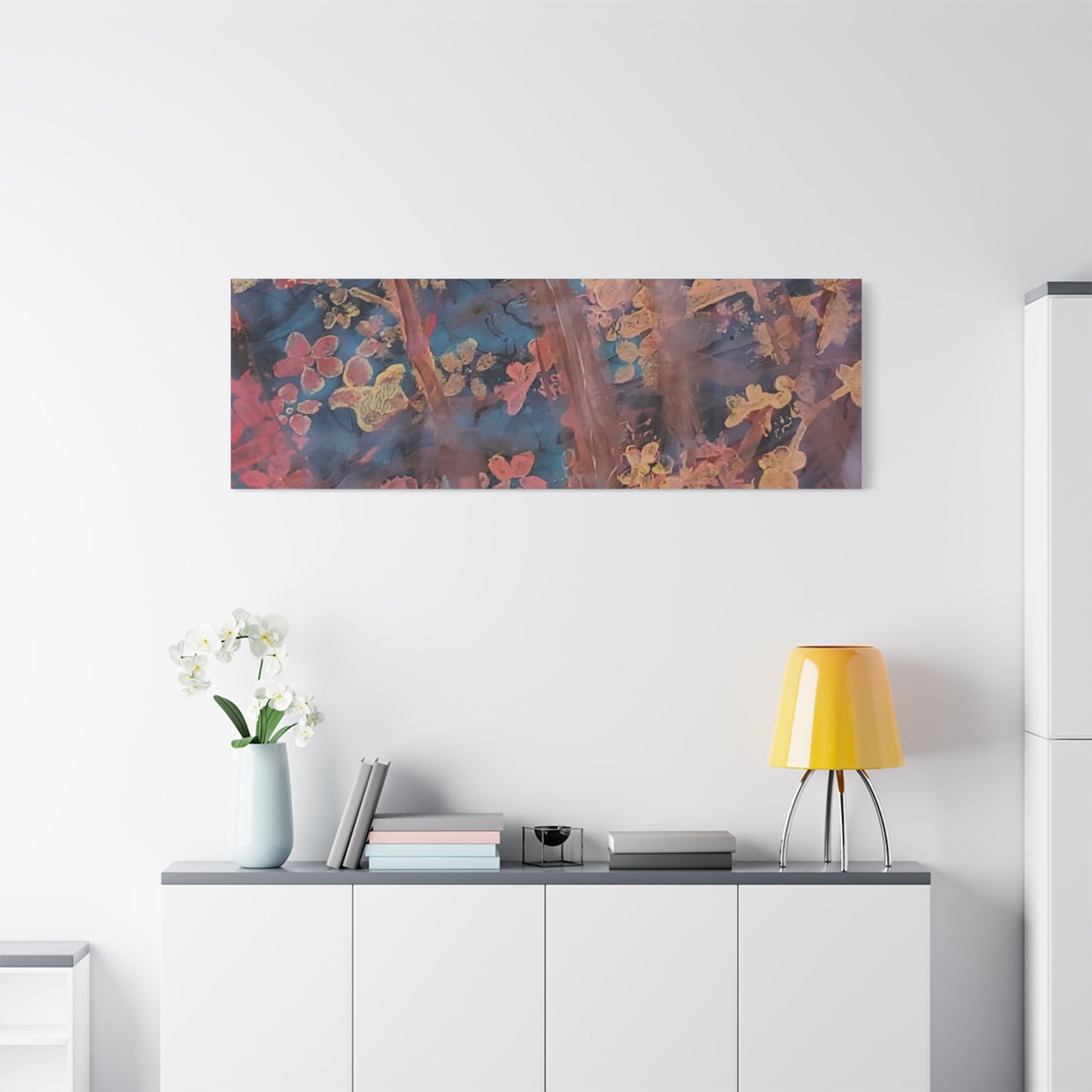 Abstract Floral Canvas Print — Moody Pink & Blue Stretched Wall Art