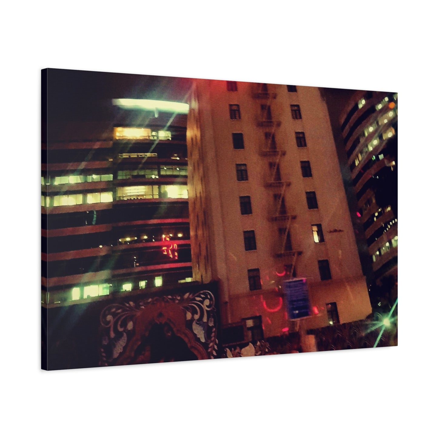 Hotel DeAnza - City Nightscape Canvas Print — Urban Street Art Building Matte Stretched 1.25"
