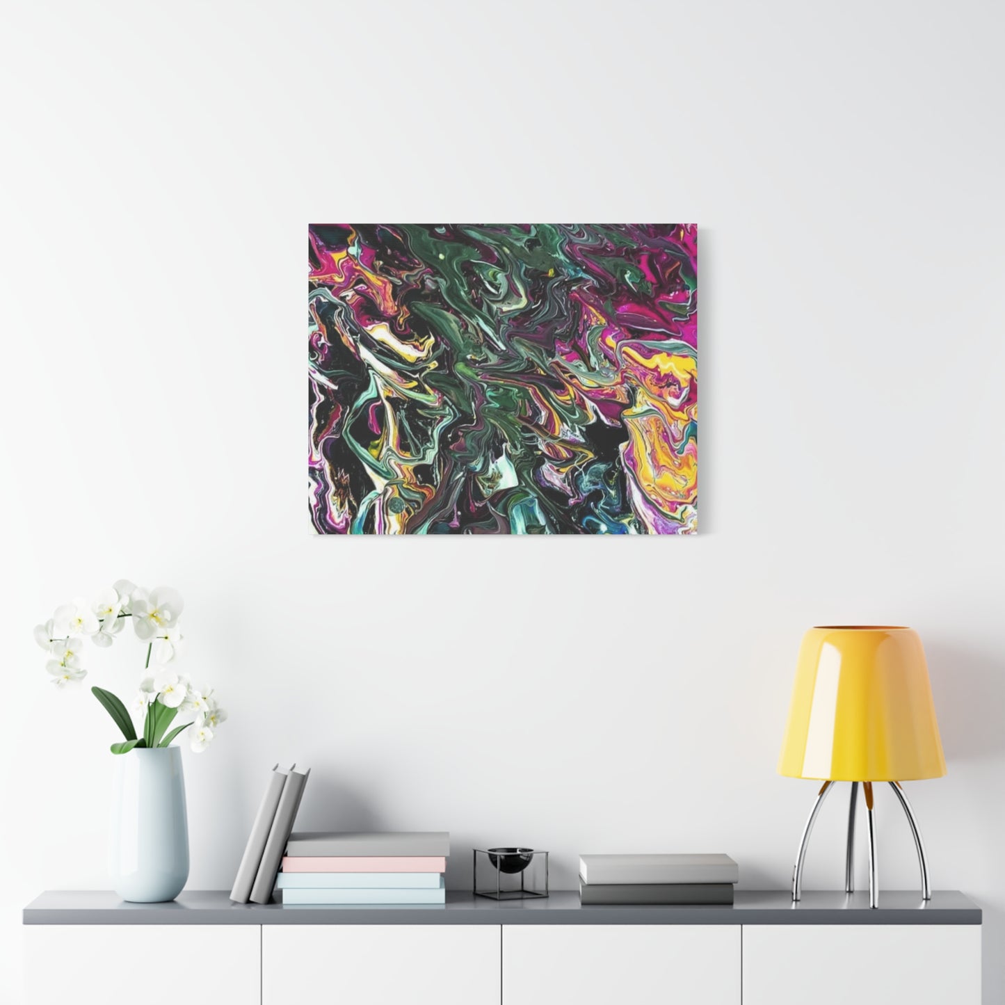 chaos in the garden - Abstract Fluid Art Matte Canvas Print - Colorful Swirl Wall Art