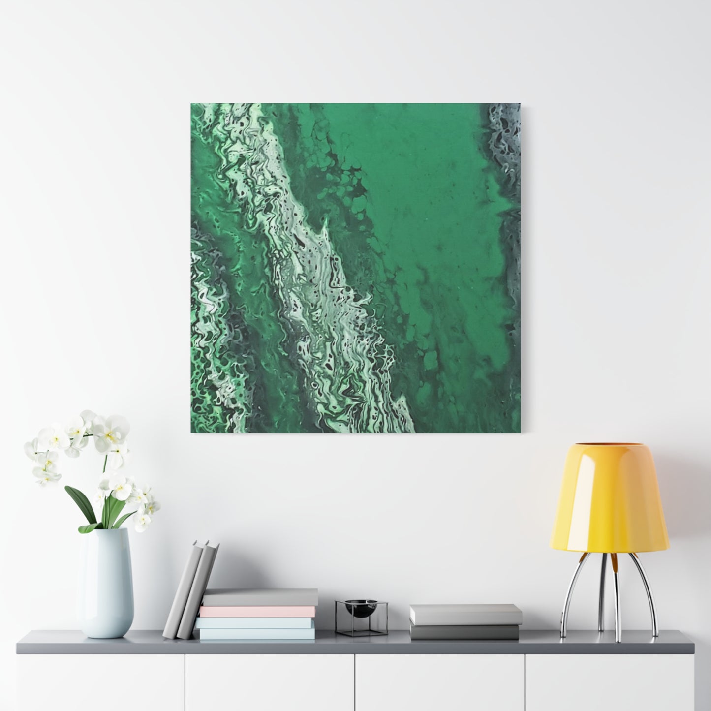 Emerald Wave Abstract Canvas Print — Matte Stretched Wall Art
