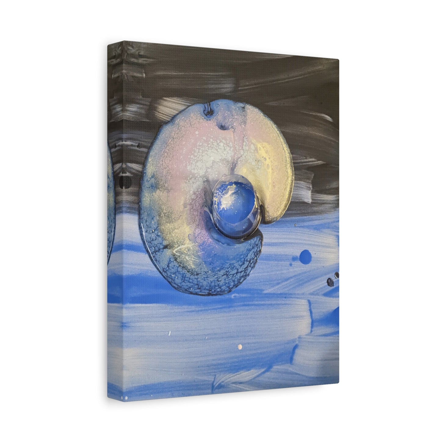 the nautilus - Abstract Blue Spiral Matte Canvas Art - Nautical Coastal Wall Decor