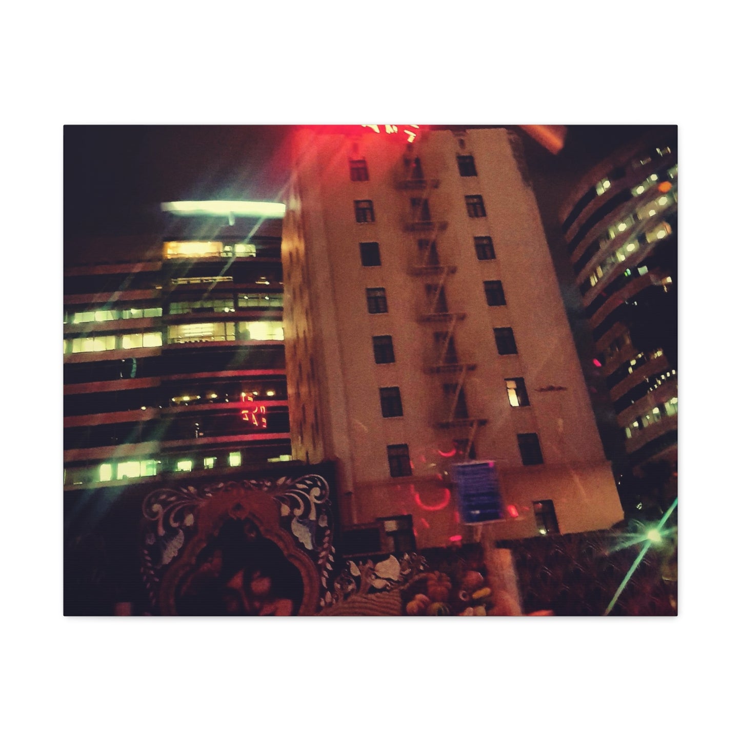 Hotel DeAnza - City Nightscape Canvas Print — Urban Street Art Building Matte Stretched 1.25"