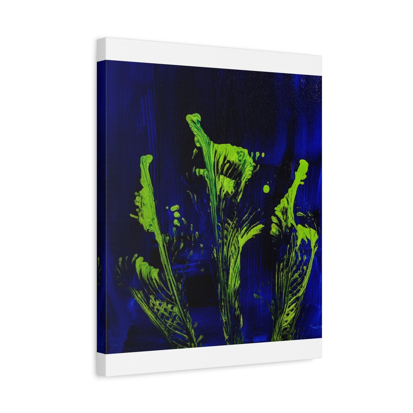 calla_lillies_pt.2 - Neon Floral Abstract Canvas Print — Blue & Lime Stretched Wall Art