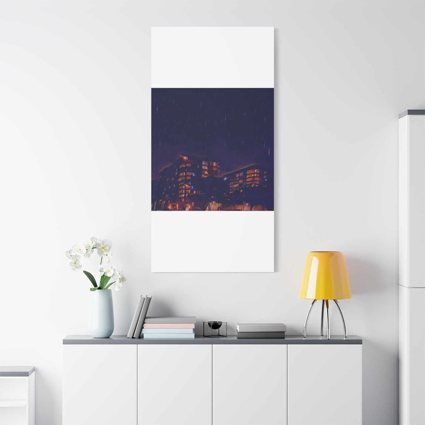Neon Percipitation @ night - Canvas Print — Moody Urban Wall Art