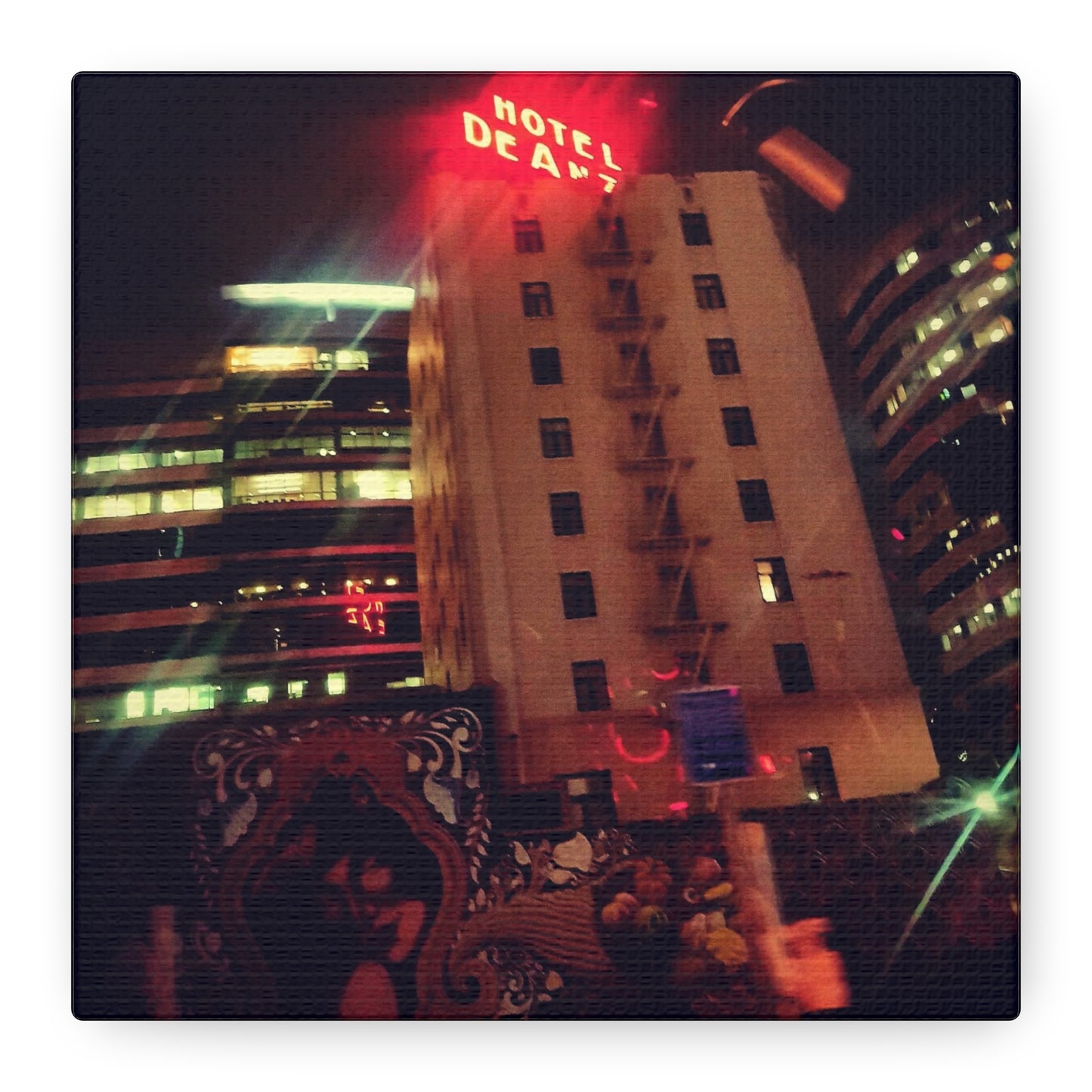 Hotel DeAnza - City Nightscape Canvas Print — Urban Street Art Building Matte Stretched 1.25"