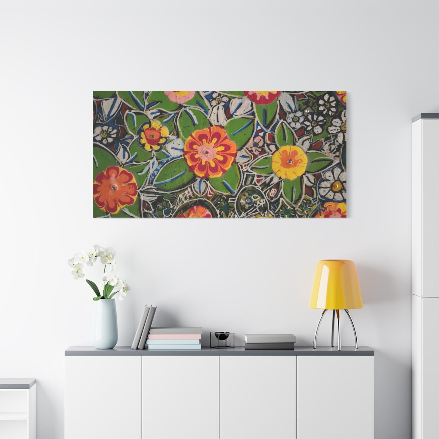 Urban_gardening-04 - Floral Pop Matte Stretched Canvas – Colorful Hand-Painted Garden Wall Art