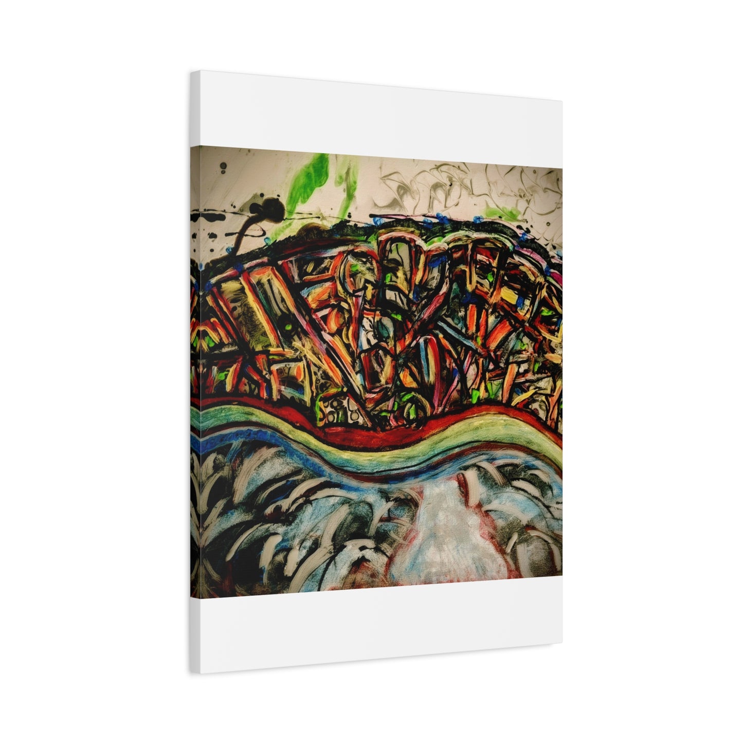 Acrylic_inequalities - Abstract Coastal Cityscape Canvas — Vibrant Ocean Wave Wall Art