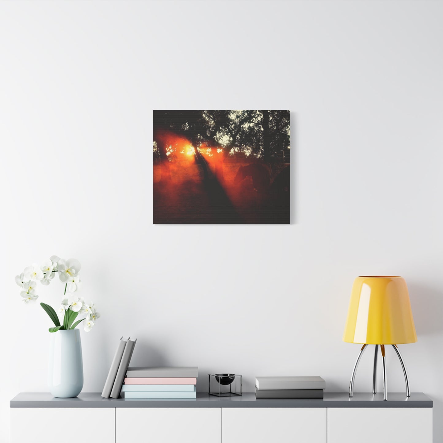 Sunset Forest Matte Canvas Wall Art — Dramatic Orange Light Photography