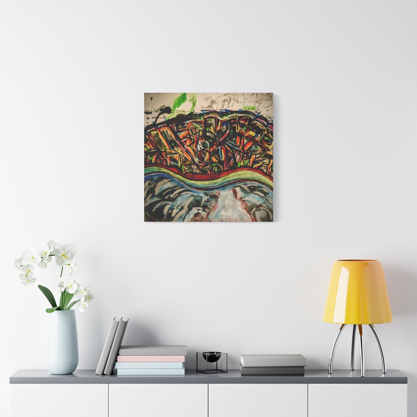 Acrylic_inequalities - Abstract Coastal Cityscape Canvas — Vibrant Ocean Wave Wall Art