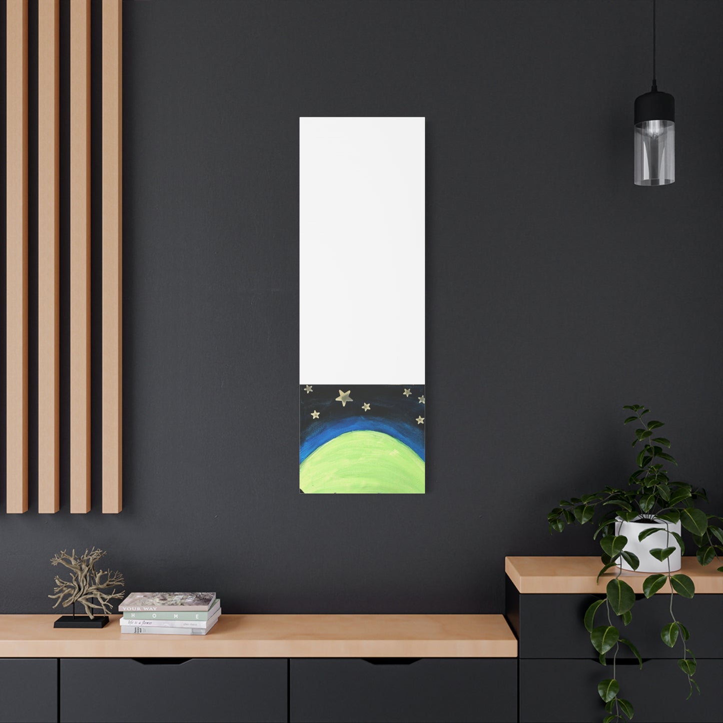 Green Moonrise Canvas Wall Art – Mountain Silhouette Nightscape