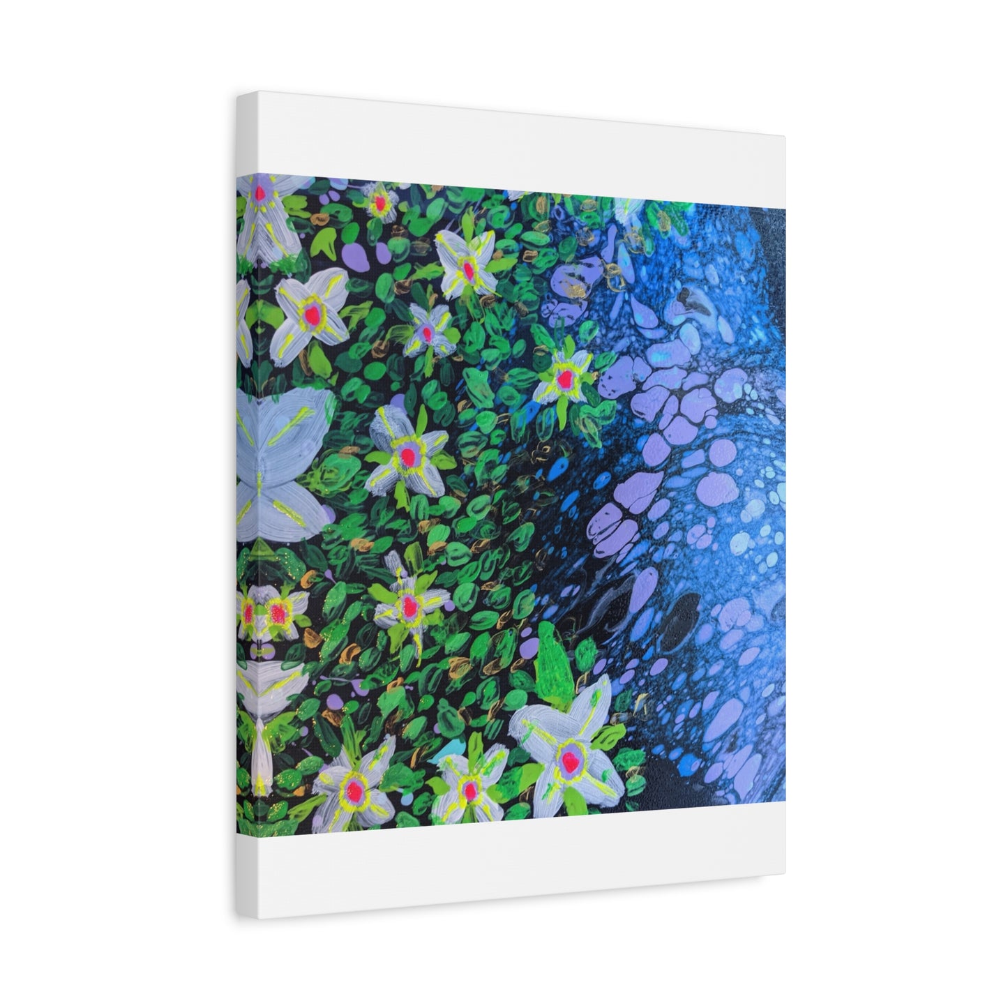 Floetrol&Flowers -  Reef Matte Canvas Wall Art — Blue & Green Abstract Flower Painting