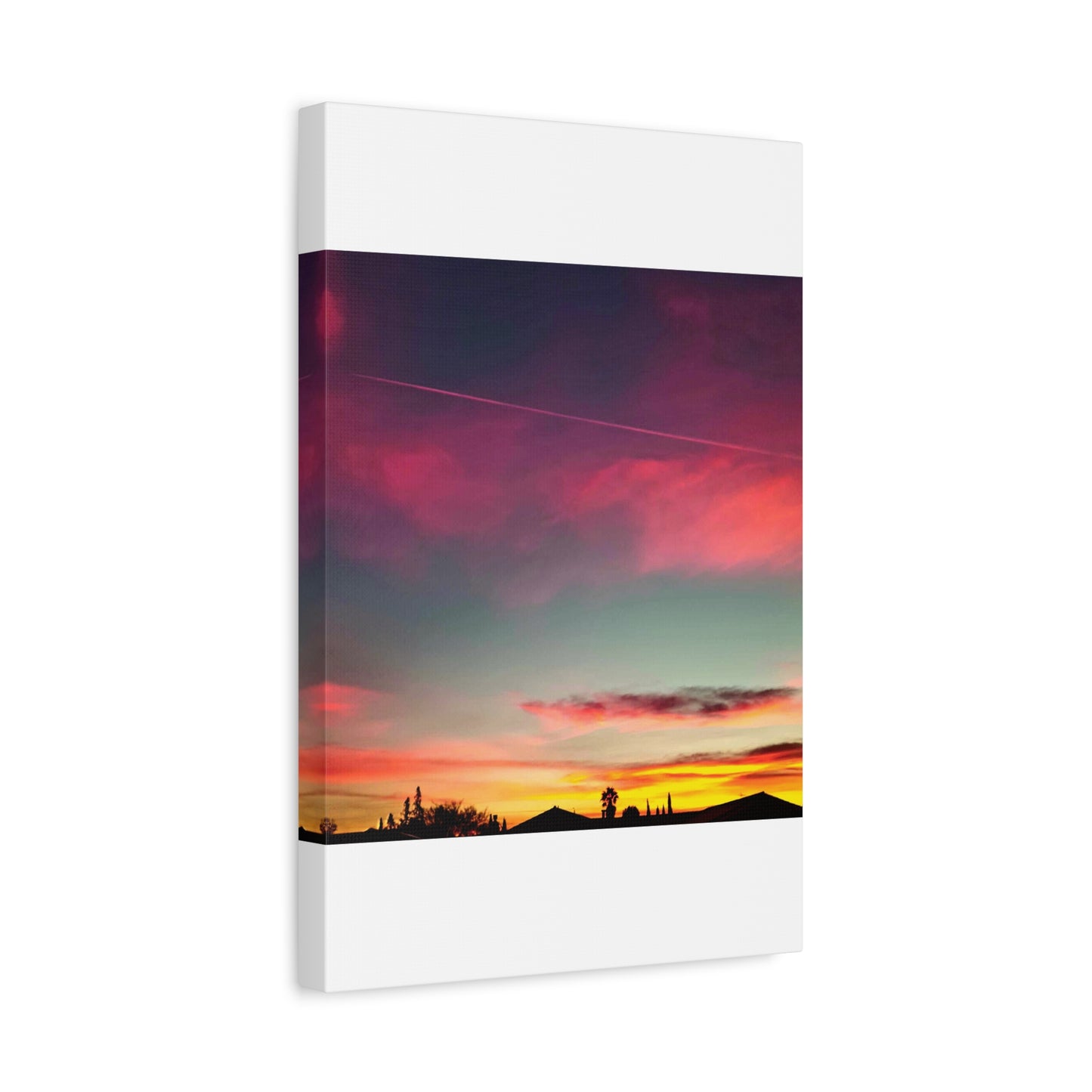 pink sky at morning - Horizon Matte Canvas Print — Vibrant Pink & Teal Sky Wall Art, Stretched 1.25"