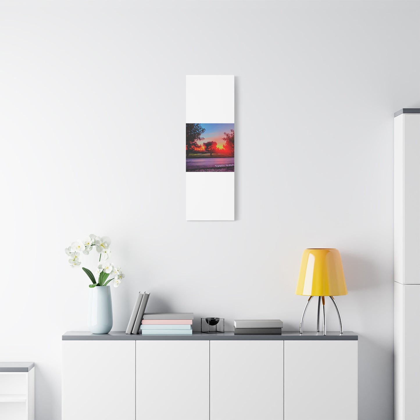 4th green @muni - Sunset Park Matte Canvas Print — Vibrant Red & Orange Landscape Wall Art