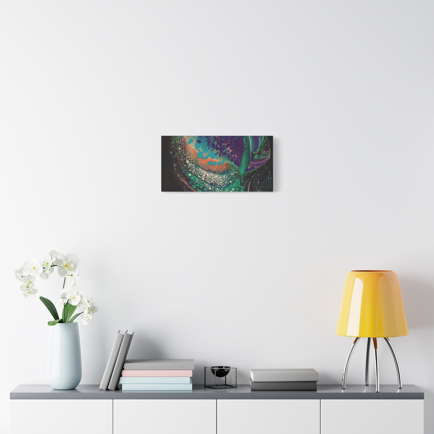 Abstract Fluid Art Canvas Print — Teal, Purple & Gold Swirl Matte Stretched Wall Art