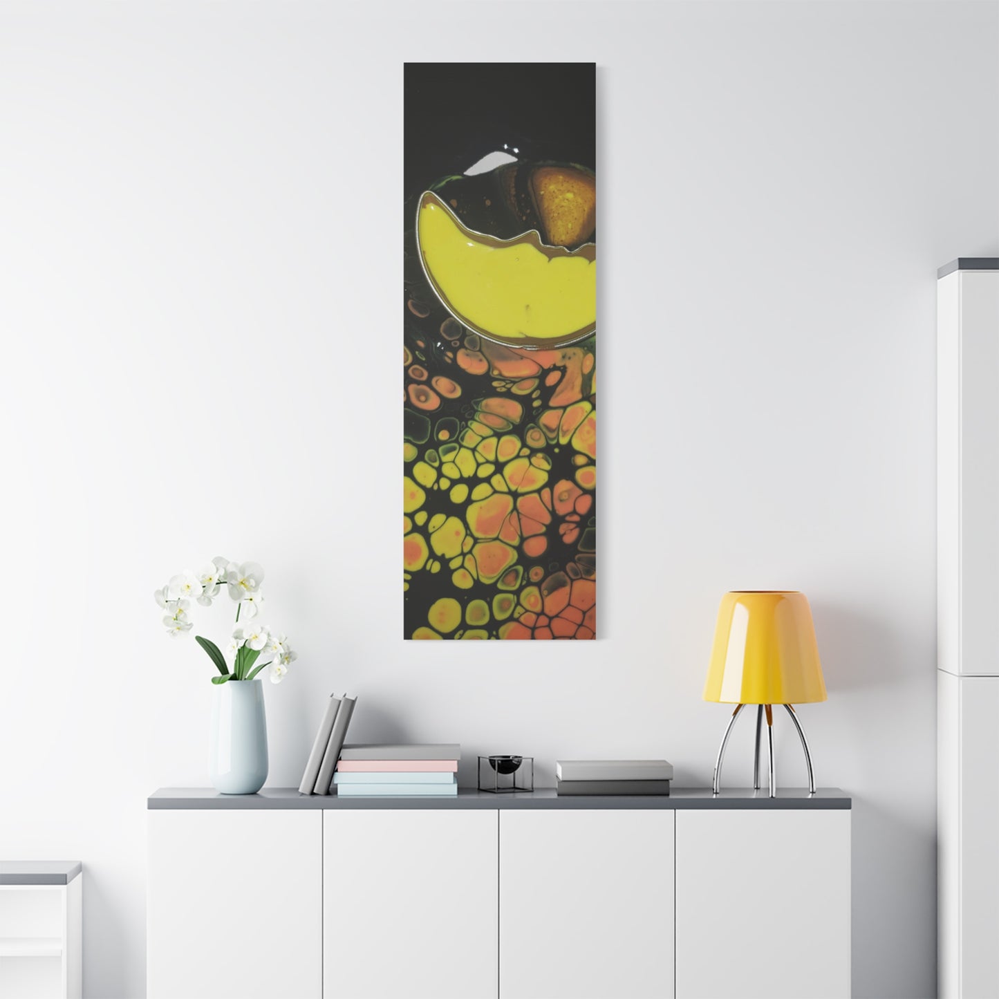Abstract Fluid Art Canvas Print — Yellow & Black Cell Pour