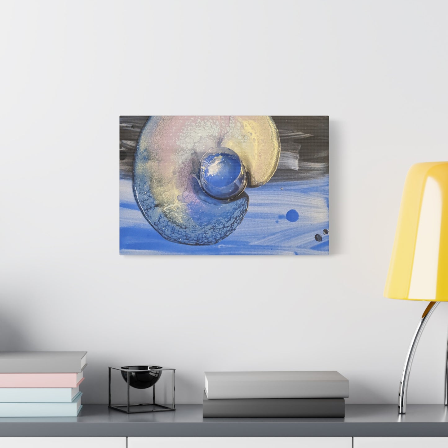 the nautilus - Abstract Blue Spiral Matte Canvas Art - Nautical Coastal Wall Decor