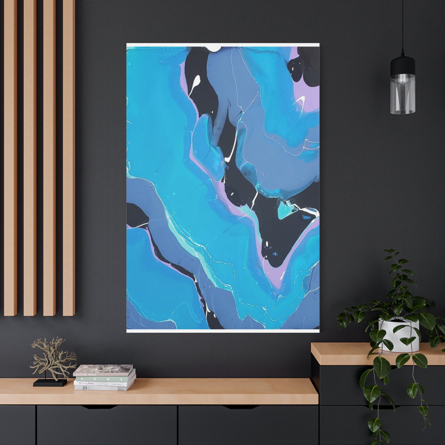 Abstract Blue Fluid Art Canvas Print — Matte Stretched Wall Art 1.25"