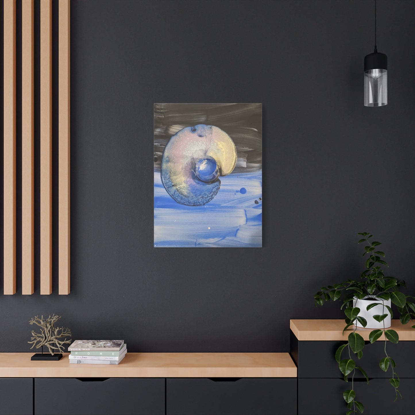 the nautilus - Abstract Blue Spiral Matte Canvas Art - Nautical Coastal Wall Decor