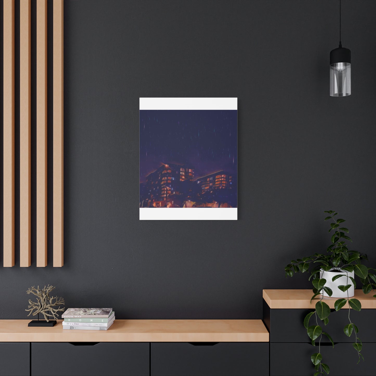 Neon Percipitation @ night - Canvas Print — Moody Urban Wall Art