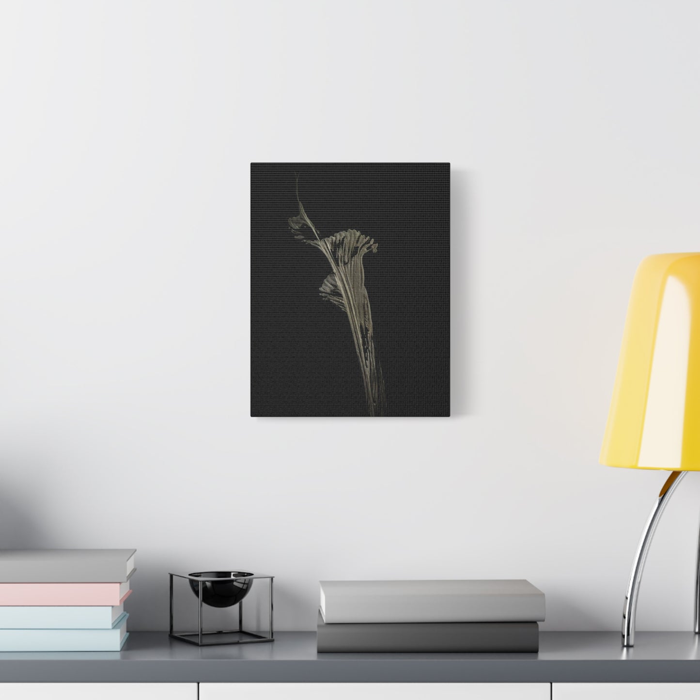 Calla Lilly - Minimalist Botanical Canvas Print — Monochrome Flower Art on Black Matte