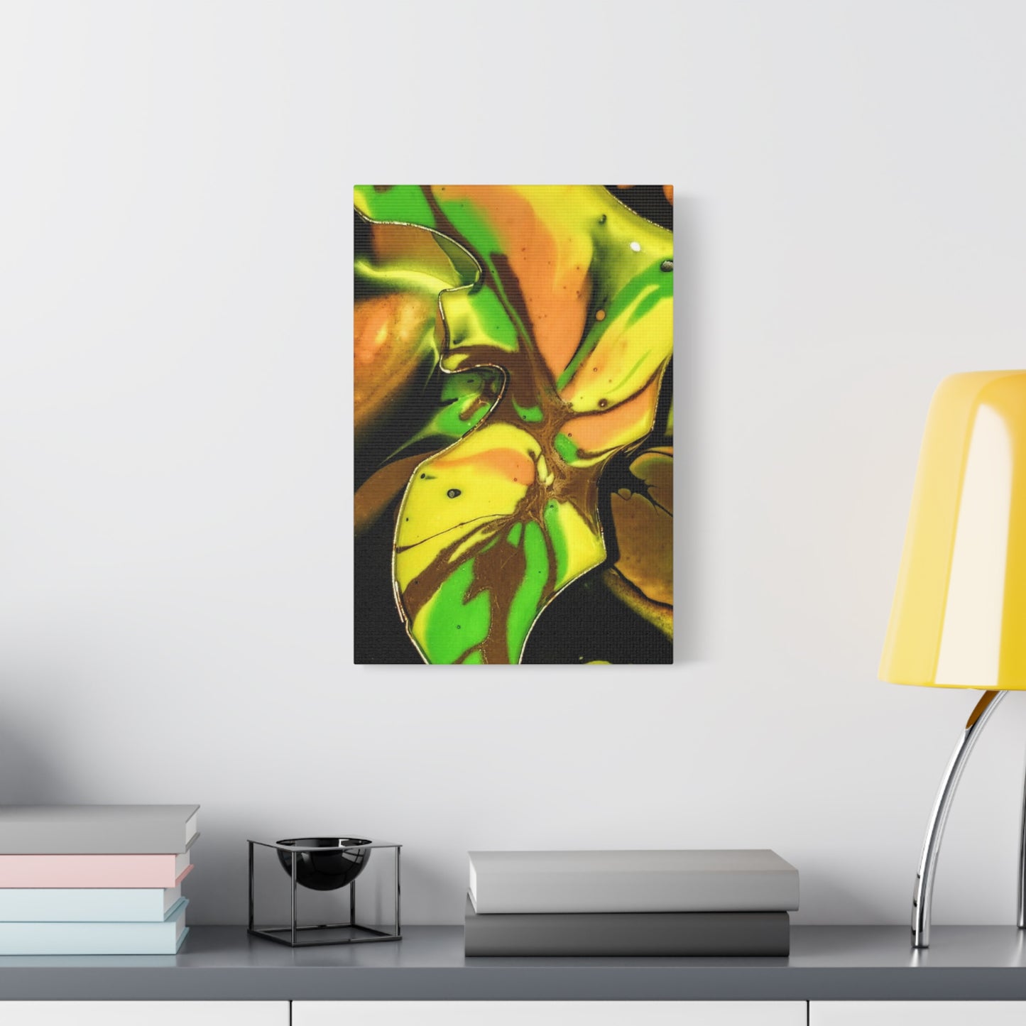Abstract Green & Gold Fluid Art Matte Canvas Print (Stretched)