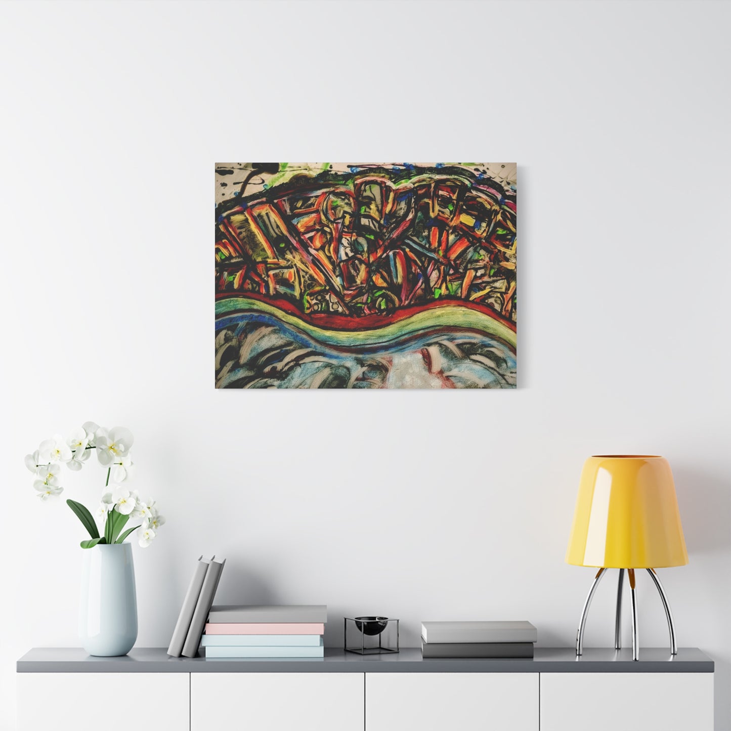Acrylic_inequalities - Abstract Coastal Cityscape Canvas — Vibrant Ocean Wave Wall Art