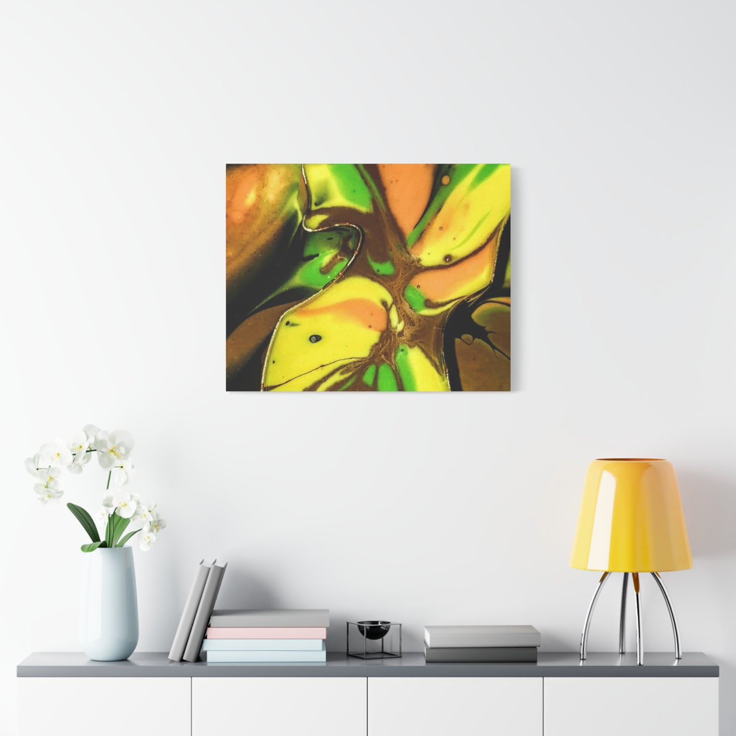 Abstract Green & Gold Fluid Art Matte Canvas Print (Stretched)