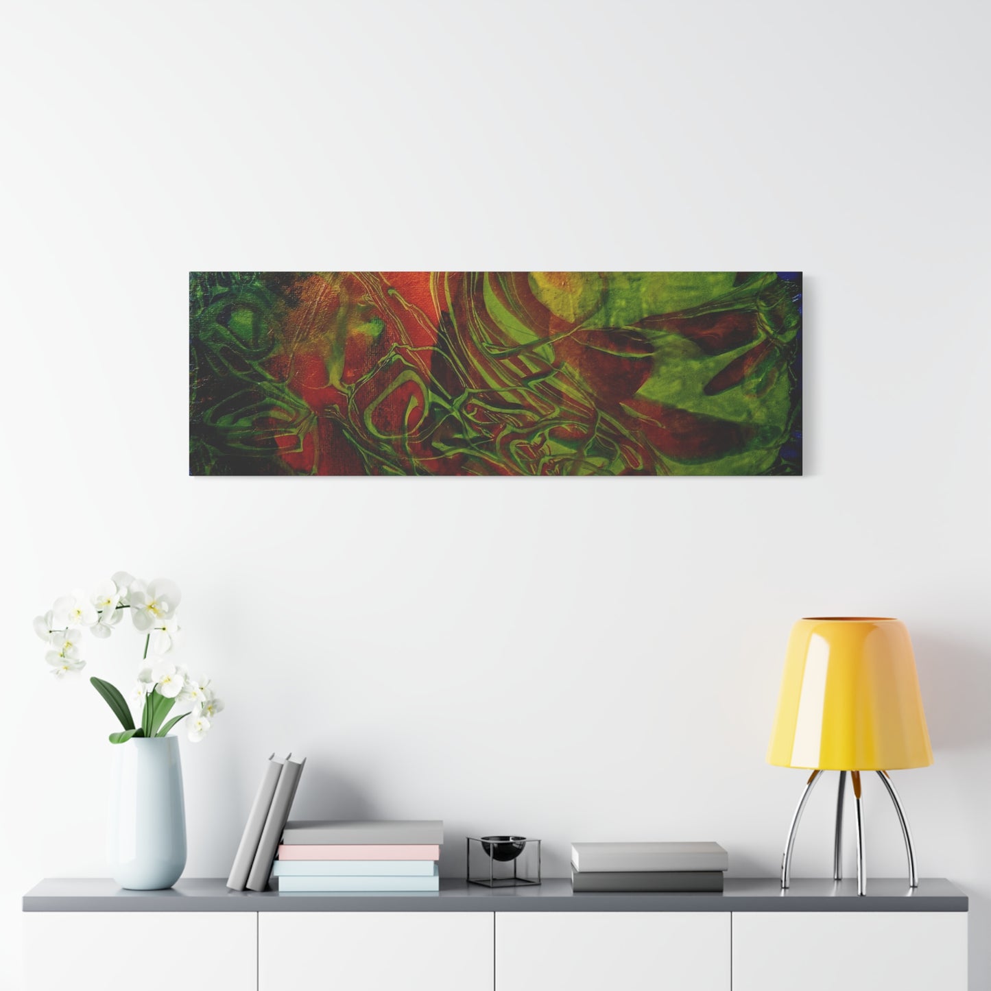 Abstract Green & Red Fluid Art Canvas Print