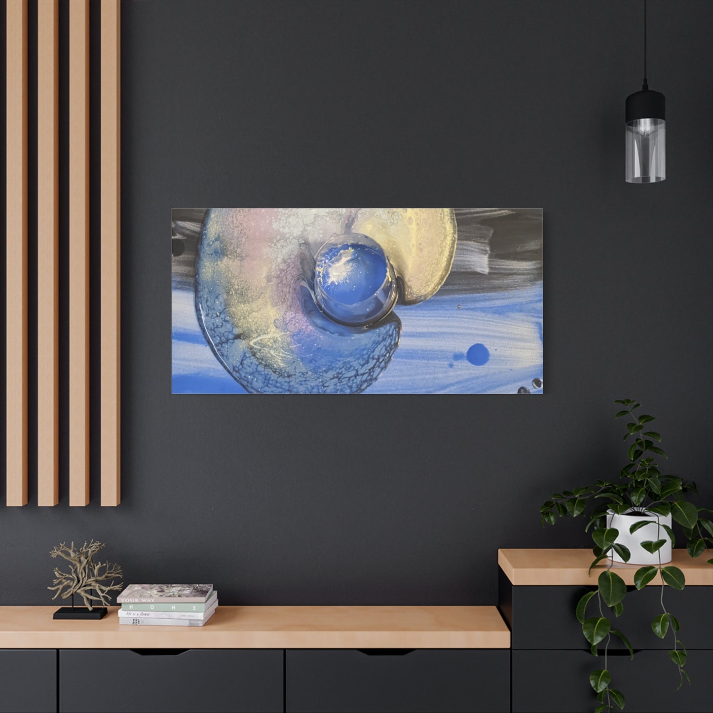 the nautilus - Abstract Blue Spiral Matte Canvas Art - Nautical Coastal Wall Decor