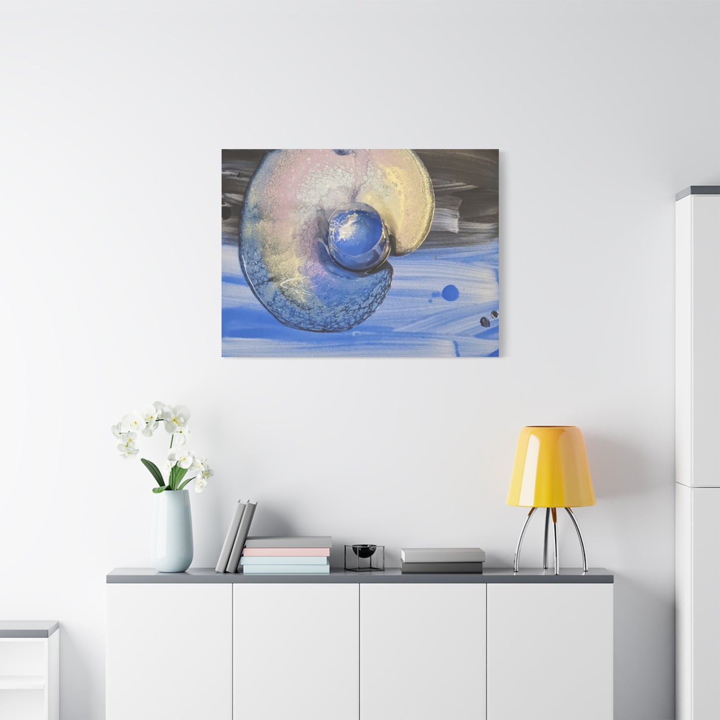 the nautilus - Abstract Blue Spiral Matte Canvas Art - Nautical Coastal Wall Decor