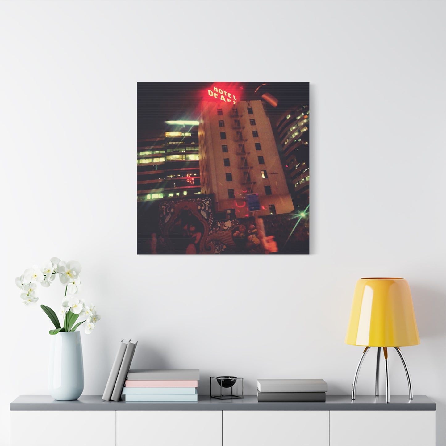 Hotel DeAnza - City Nightscape Canvas Print — Urban Street Art Building Matte Stretched 1.25"