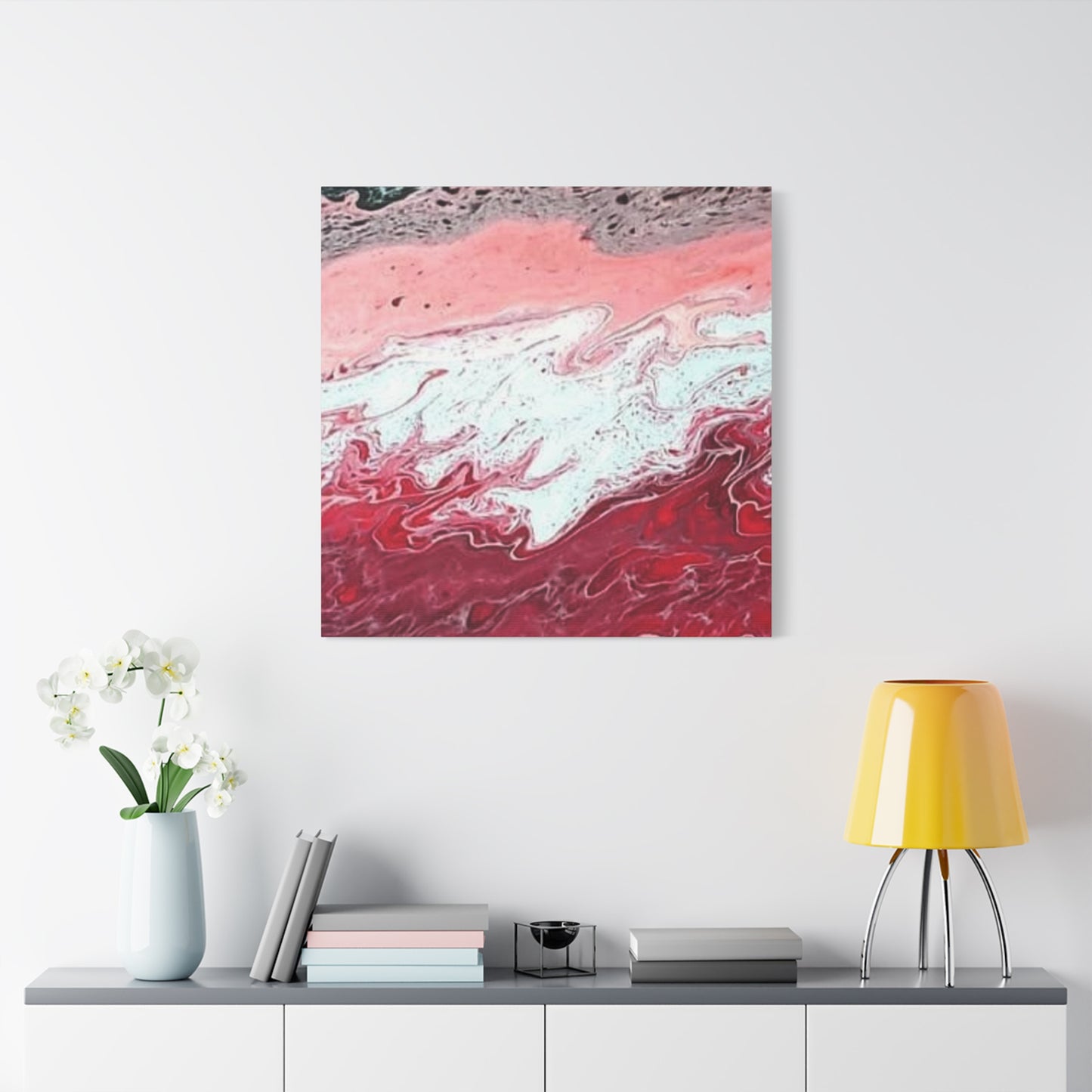 Abstract Pink & Red Fluid Art Canvas — Matte Stretched Wall Art