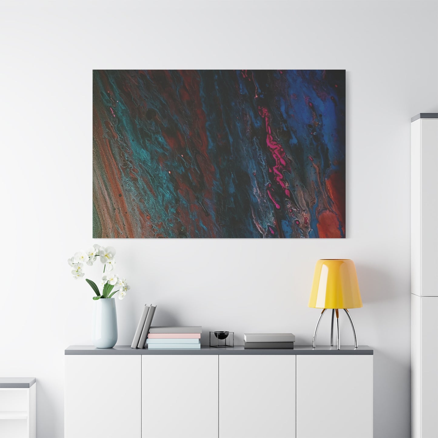 Abstract Fluid Art Canvas Wall Art - Jupiter pour — Vibrant Ocean Night Matte Stretched Canvas