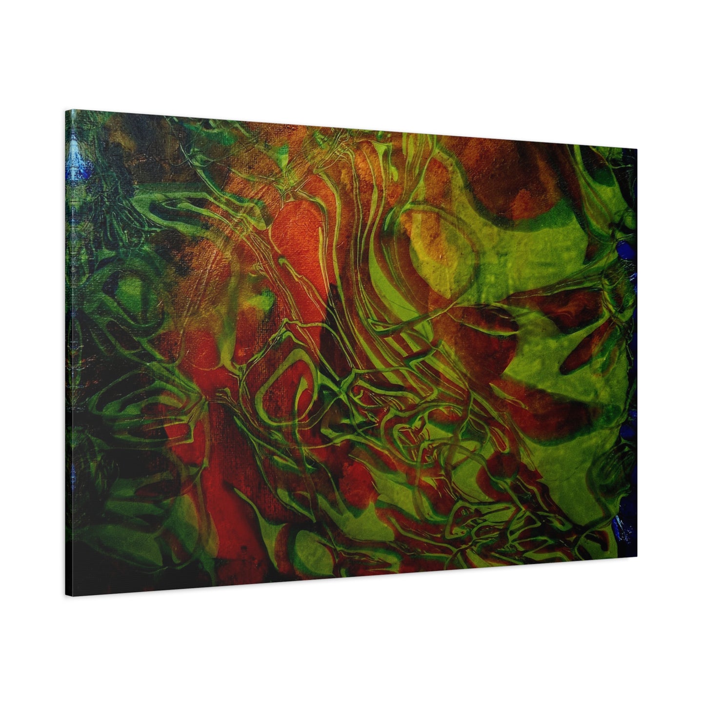 Abstract Green & Red Fluid Art Canvas Print