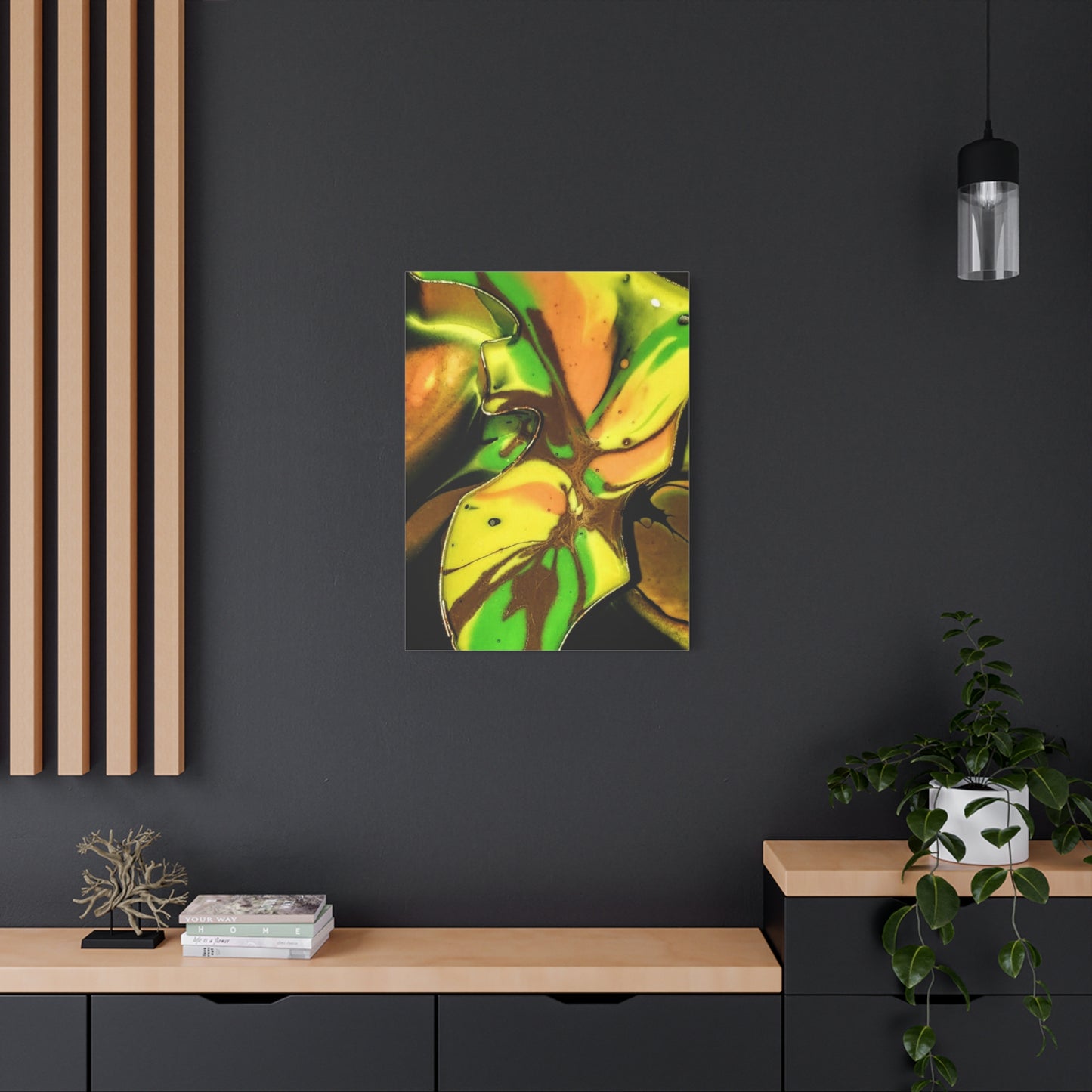 Abstract Green & Gold Fluid Art Matte Canvas Print (Stretched)