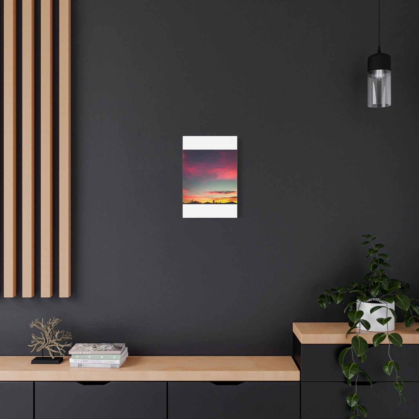 pink sky at morning - Horizon Matte Canvas Print — Vibrant Pink & Teal Sky Wall Art, Stretched 1.25"