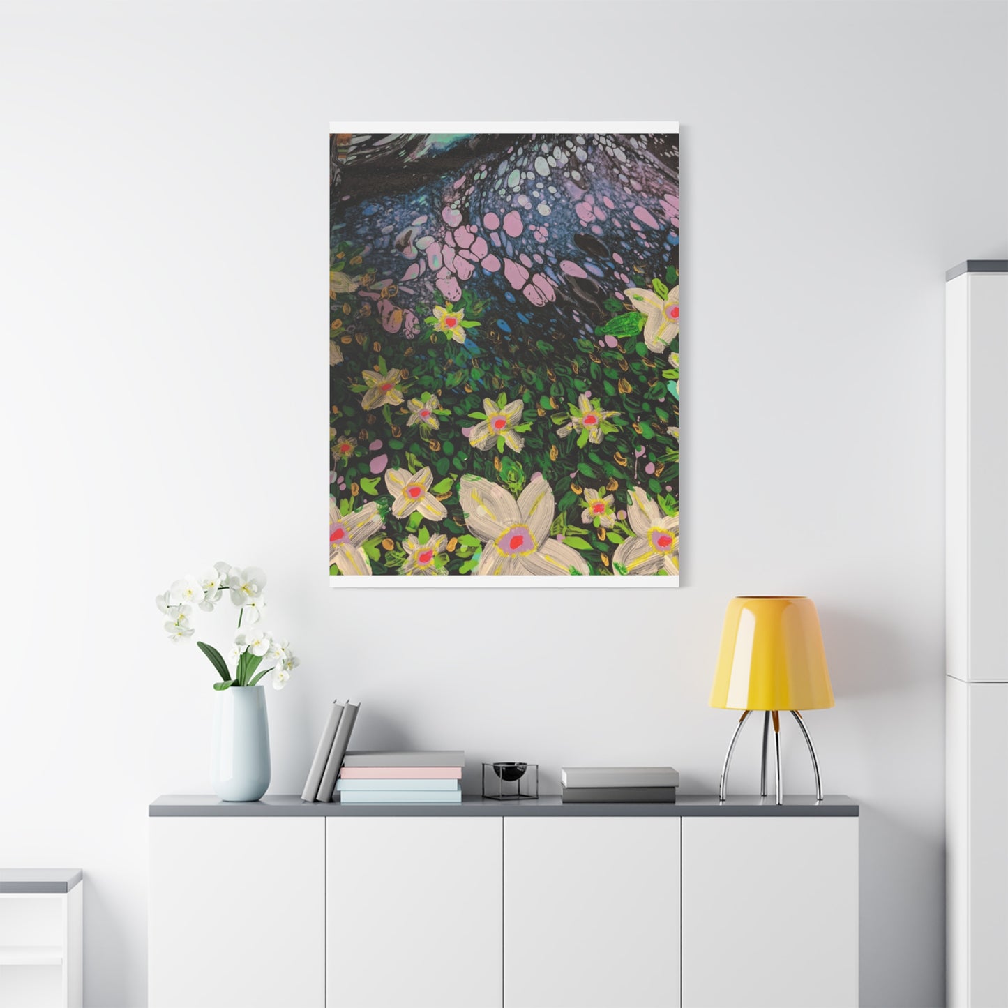 Floetrol&Flowers - Night Pour Garden Matte Canvas Print — Stretched Wall Art