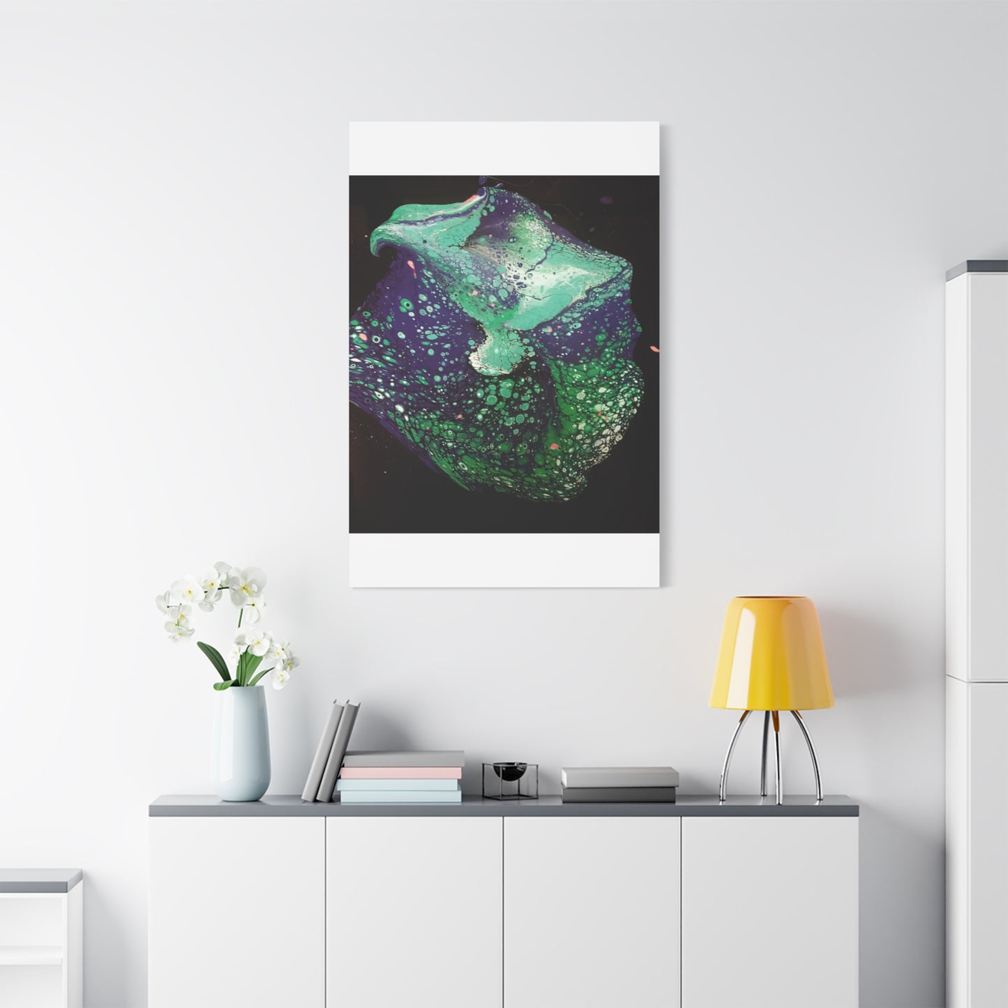 Abstract Green & Teal Fluid Art Canvas Print - Matte Stretched Wall Art