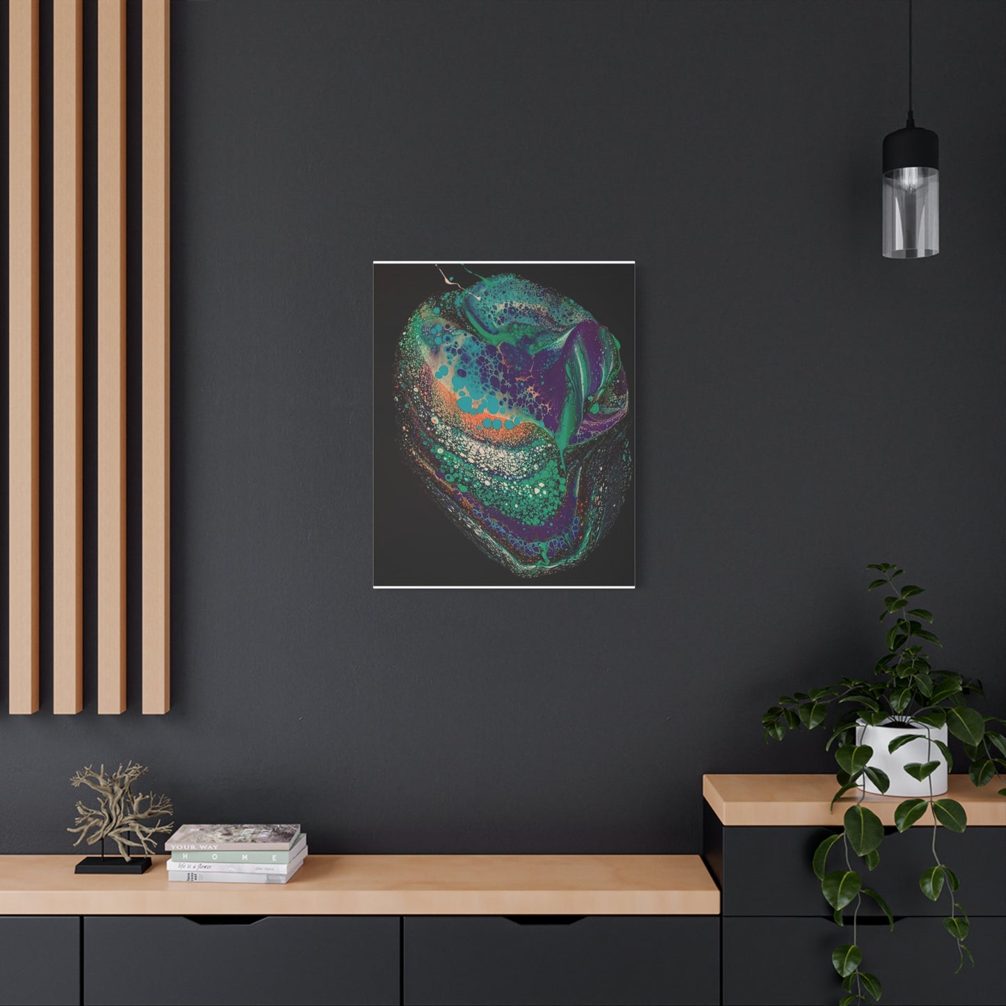 Abstract Fluid Art Canvas Print — Teal, Purple & Gold Swirl Matte Stretched Wall Art