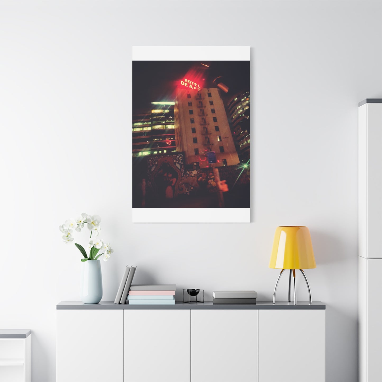 Hotel DeAnza - City Nightscape Canvas Print — Urban Street Art Building Matte Stretched 1.25"