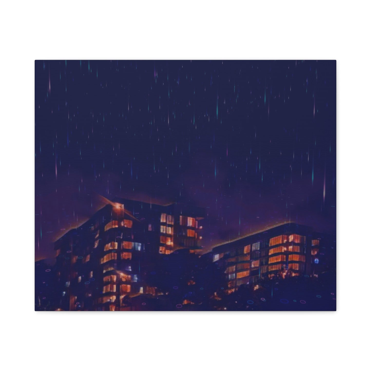 Neon Percipitation @ night - Canvas Print — Moody Urban Wall Art
