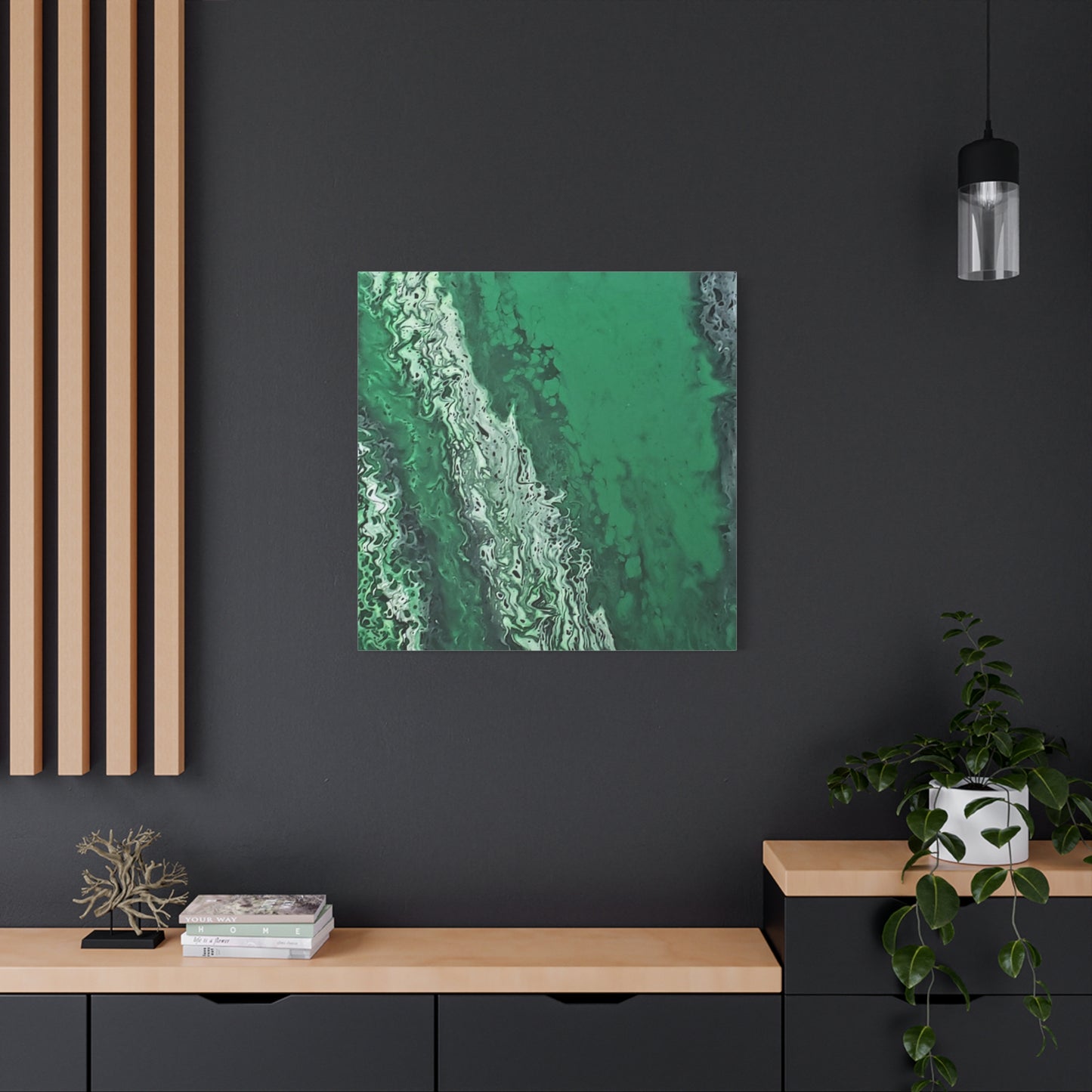 Emerald Wave Abstract Canvas Print — Matte Stretched Wall Art