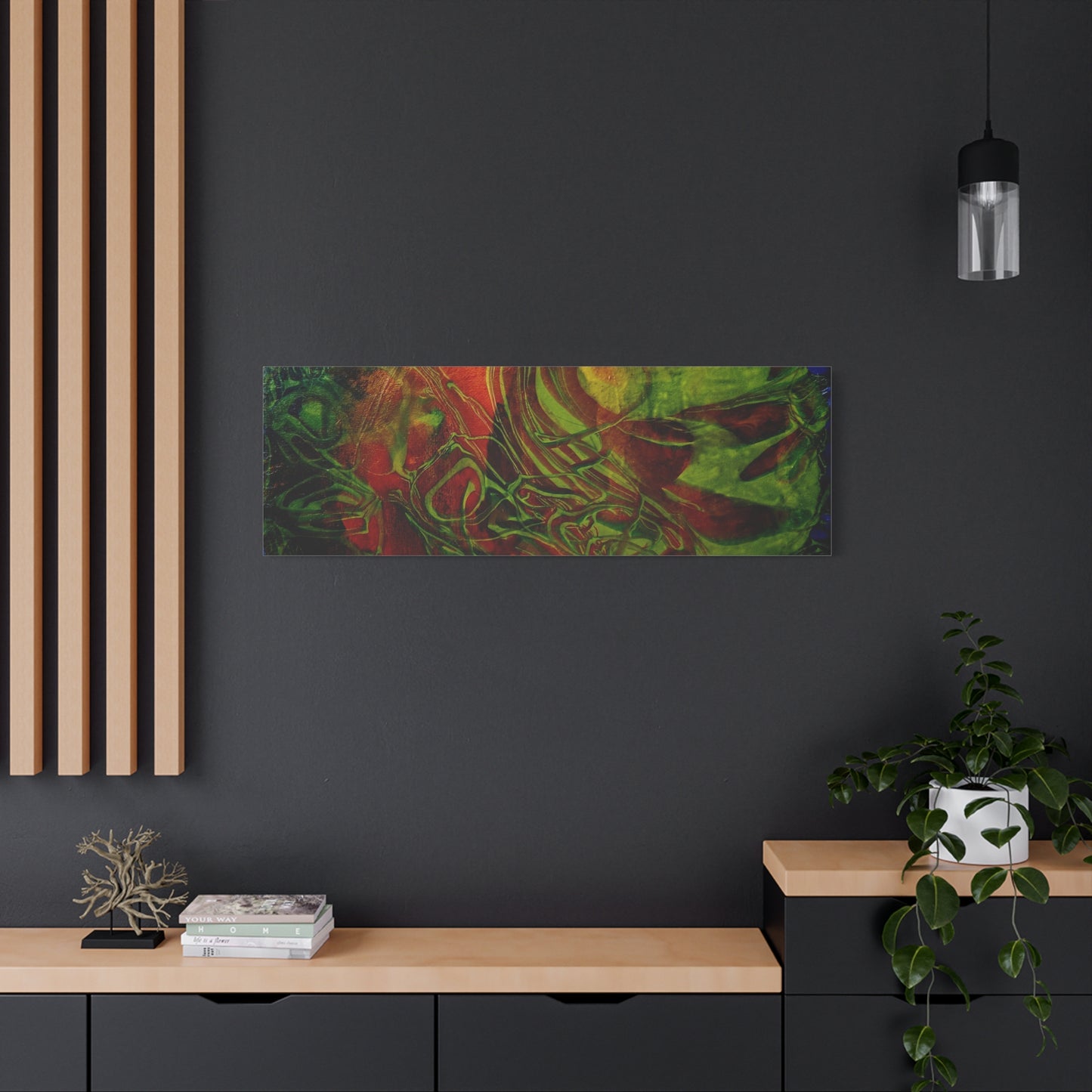 Abstract Green & Red Fluid Art Canvas Print