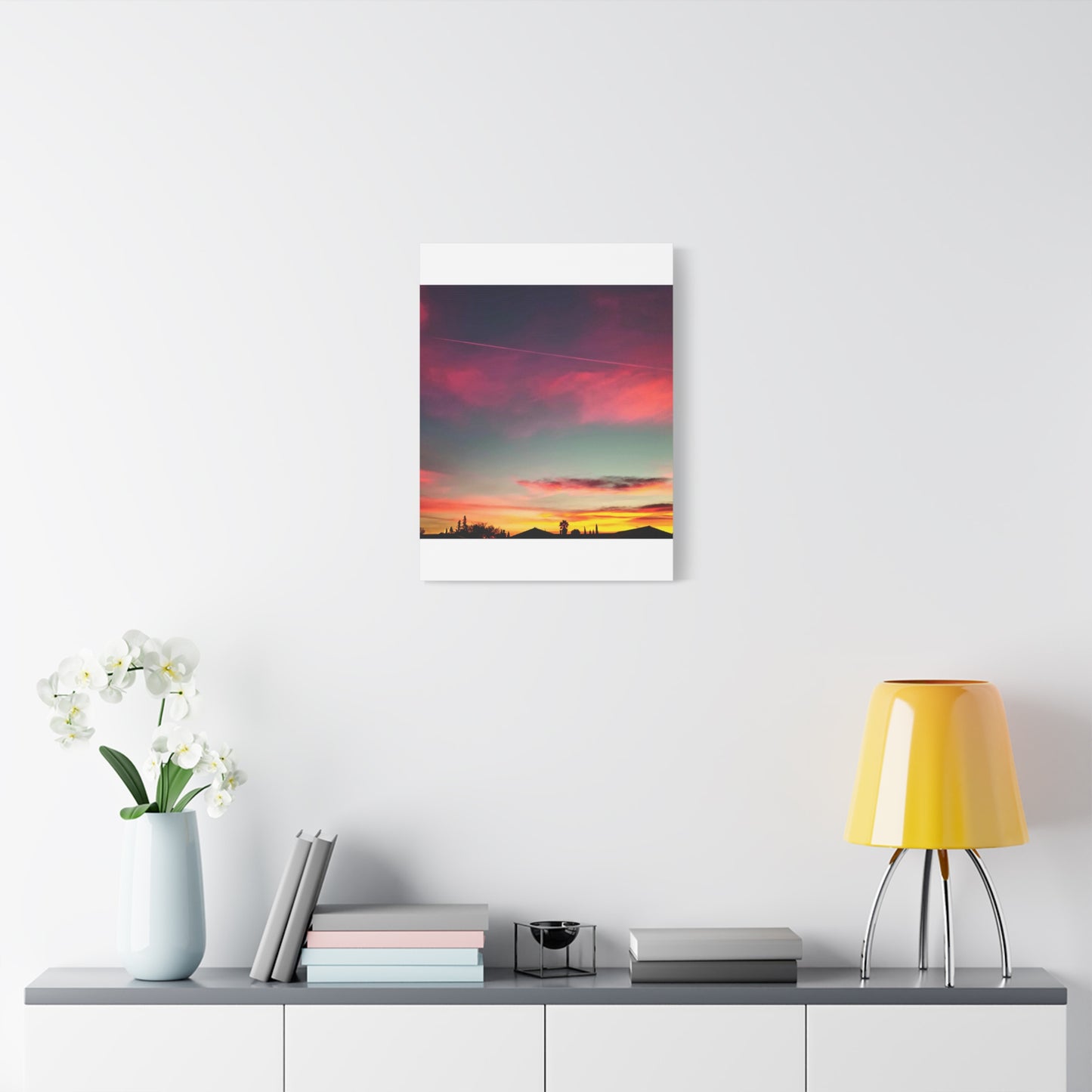pink sky at morning - Horizon Matte Canvas Print — Vibrant Pink & Teal Sky Wall Art, Stretched 1.25"