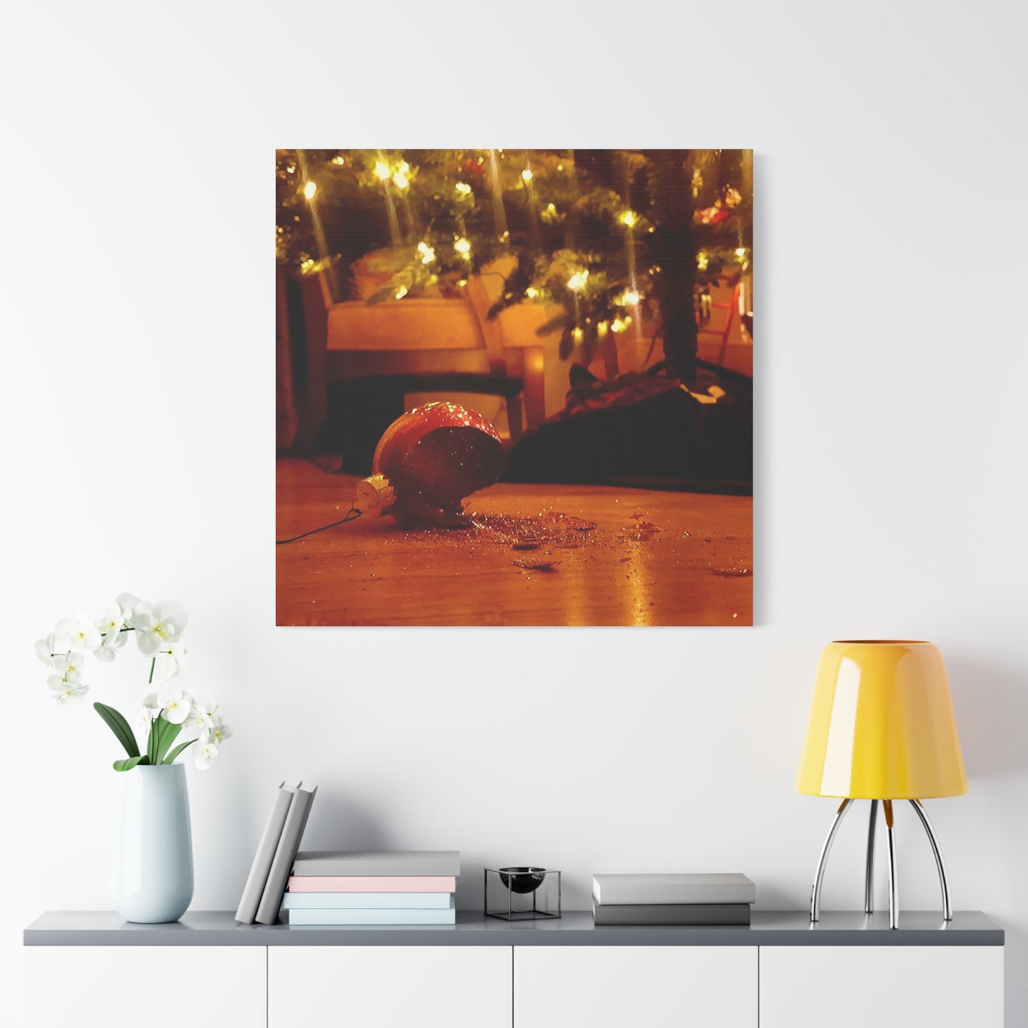 Christmas Tree Ornament Photo Canvas – Cozy Holiday Still Life Wall Art