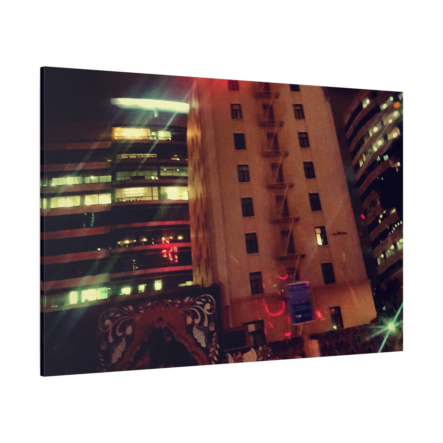 Hotel DeAnza - City Nightscape Canvas Print — Urban Street Art Building Matte Stretched 1.25"