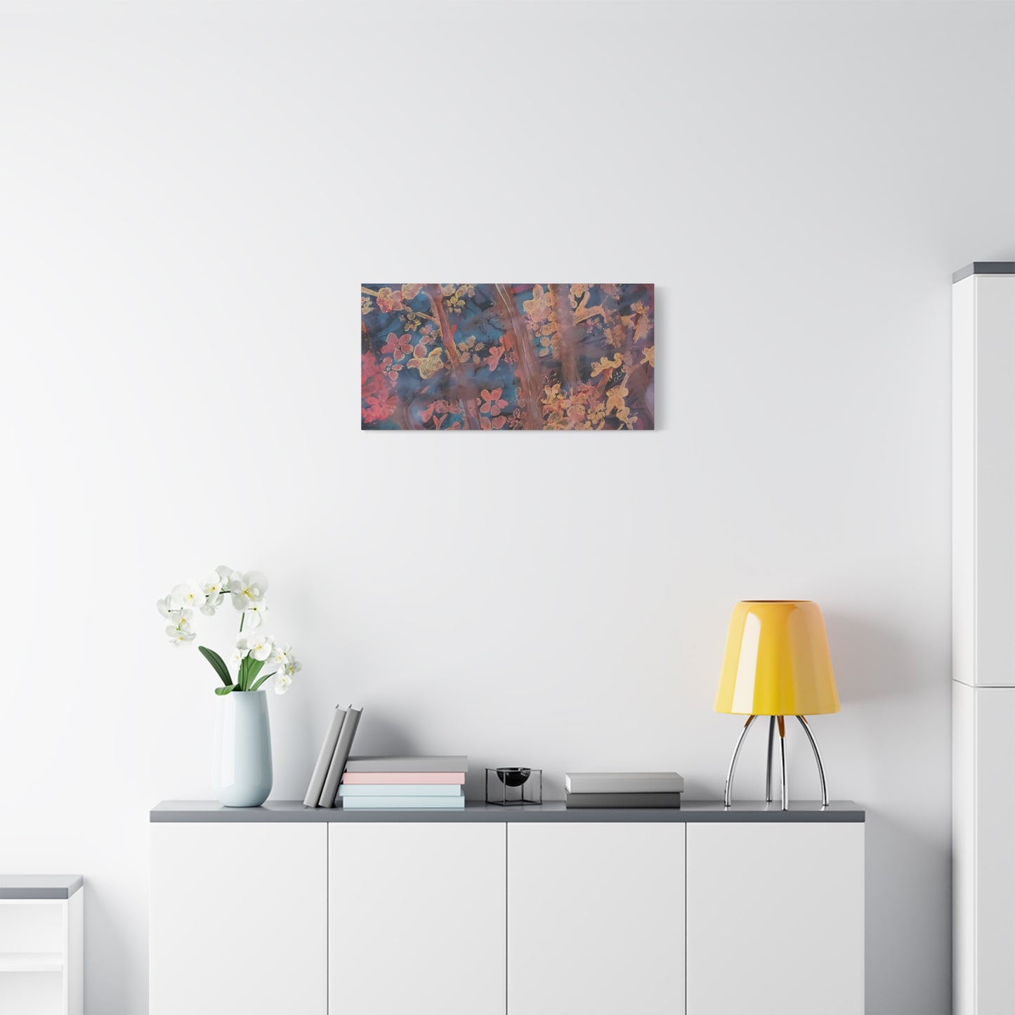 Abstract Floral Canvas Print — Moody Pink & Blue Stretched Wall Art