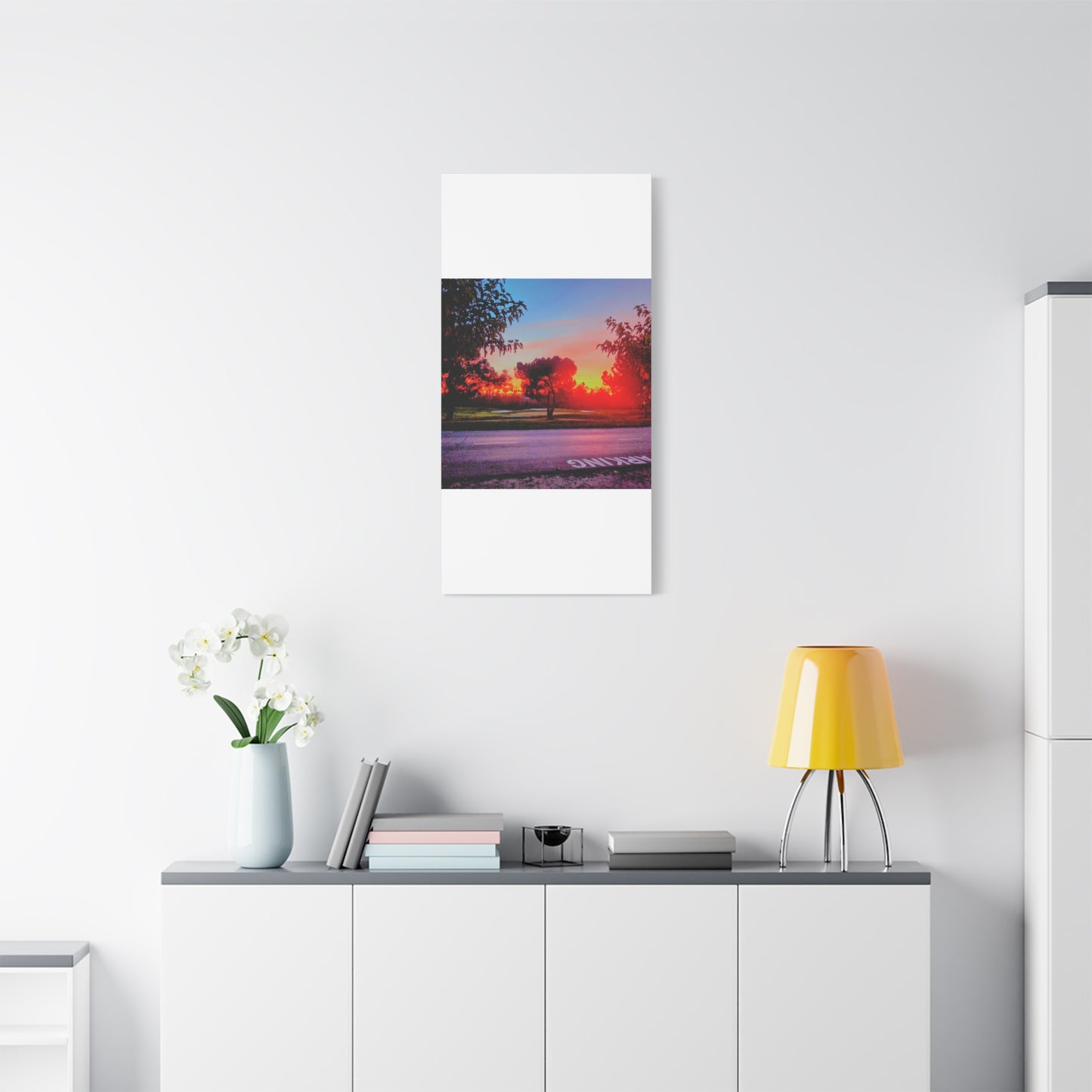 4th green @muni - Sunset Park Matte Canvas Print — Vibrant Red & Orange Landscape Wall Art